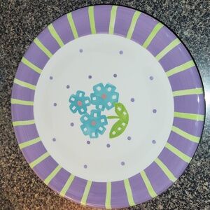 Bella Casa by Ganz Set Of 3 Hand Painted Floral Ceramic 10" Dinner Plates